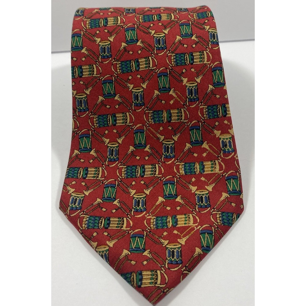 90’s VNTG Salvatore Ferragamo Red Multicolor Musical Silk Tie L57" x 3.50"W